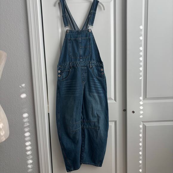 Barrel Leg Denim Overalls Sz XL Horseshoe Jean Jumpsuit Blue - Picture 3 of 15